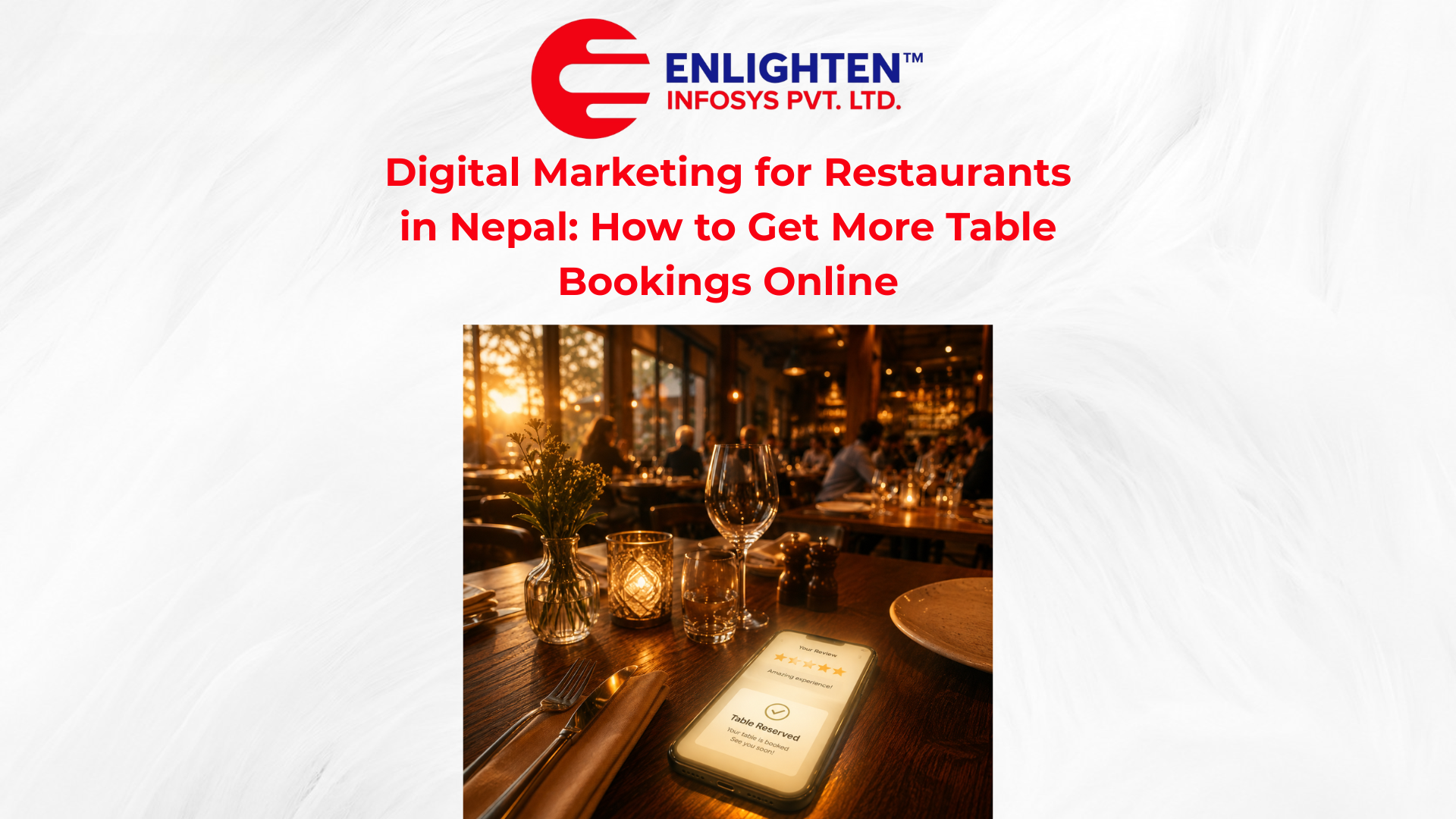 Digital marketing for restaurants in Nepal - smartphone showing five-star review and table reservation in a restaurant